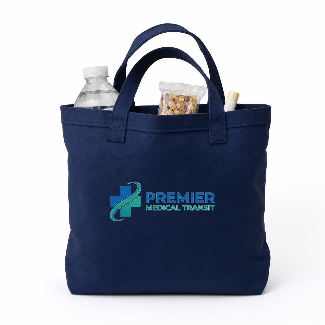 Basic Dialysis Go-Bag - navy blue tote with Premier Medical Transit logo
