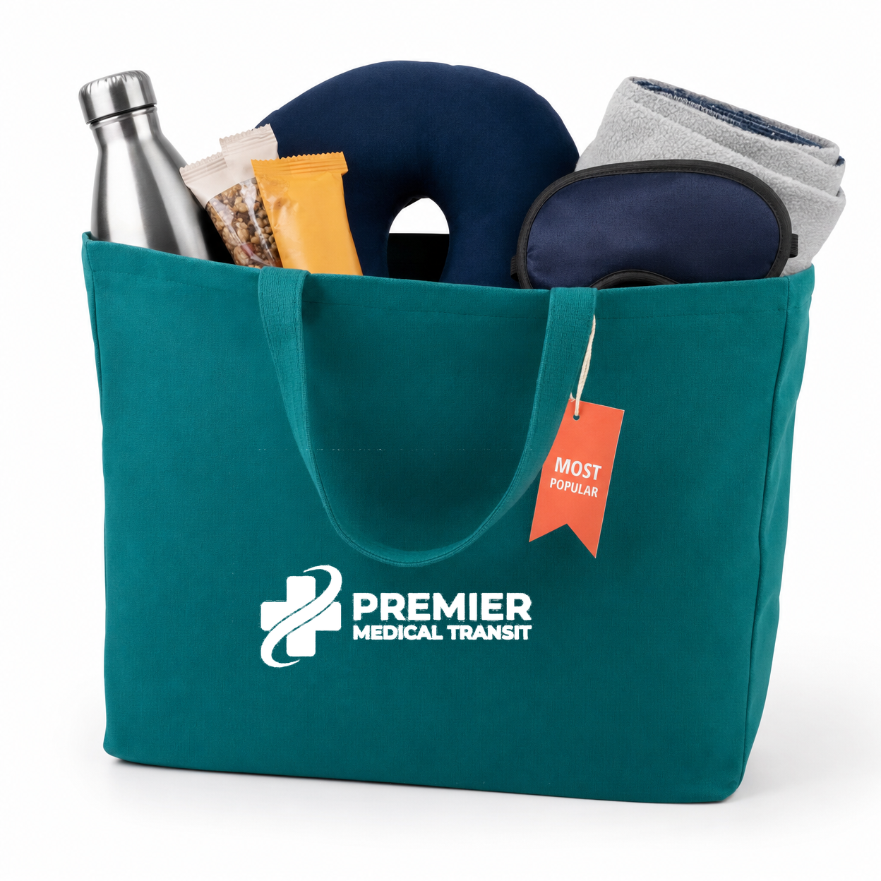 Comfort Dialysis Go-Bag - teal tote with Premier Medical Transit logo