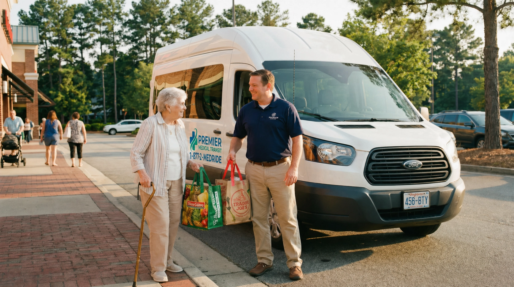 Premier Medical Transit driver assisting a passenger